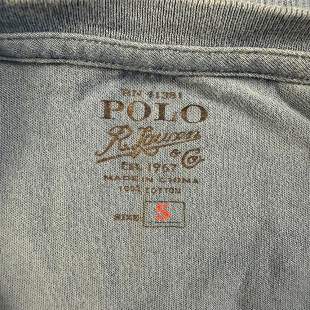 Polo Ralph Lauren Mens Blue V-Neck Long Sleeve T-Shirt Orange Pony Size S